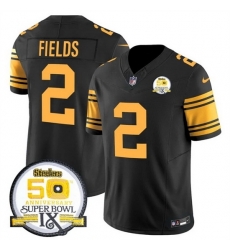 Pittsburgh Steelers #2 Justin Fields Black 2024 F U S E 50th Anniversary Of Super Bowl IX Color Rush Limited Stitched Jersey