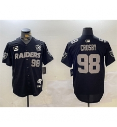 Las Vegas Raiders #98 Maxx Crosby Black With Nevada Silver Stat Patch And 65th Anniversary Patch 3 Star C Patch Stitched Baseball Jersey