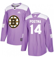 Boston Bruins #14 Paul Postma Authentic Purple Fights Cancer Practice NHL Jersey