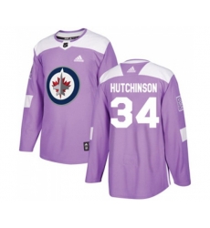 Winnipeg Jets #34 Michael Hutchinson Authentic Purple Fights Cancer Practice NHL Jersey