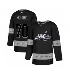 Washington Capitals #70 Braden Holtby Authentic Black Team Logo Fashion NHL Jersey