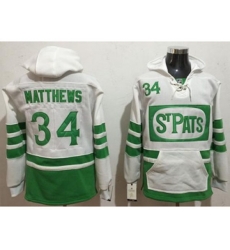 Toronto Maple Leafs #34 Auston Matthews White Green St. Patricks Day Pullover NHL Hoodie