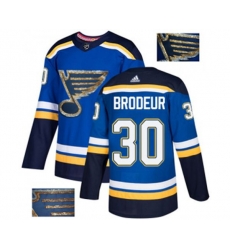 Adidas St. Louis Blues #30 Martin Brodeur Authentic Royal Blue Fashion Gold NHL Jersey