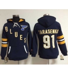Women St. Louis Blues #91 Vladimir Tarasenko Navy Blue Old Time Heidi NHL Hoodie