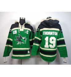 San Jose Sharks #19 Joe Thornton Green [pullover hooded sweatshirt][patch C]