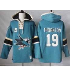 San Jose Sharks #19 Joe Thornton Teal Pullover Hoodie Stitched NHL Jersey