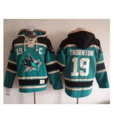 San Jose Sharks #19 Joe Thornton Teal Sawyer Hooded Sweatshirt Stitched NHL Jersey