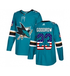 Adidas San Jose Sharks #23 Barclay Goodrow Authentic Teal Green USA Flag Fashion NHL Jersey
