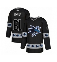 Adidas San Jose Sharks #61 Justin Braun Authentic Black Team Logo Fashion NHL Jersey