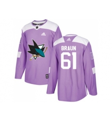 Adidas San Jose Sharks #61 Justin Braun Purple Authentic Fights Cancer Stitched NHL Jersey