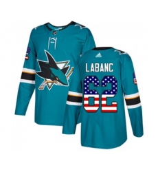 Adidas San Jose Sharks #62 Kevin Labanc Authentic Teal Green USA Flag Fashion NHL Jersey