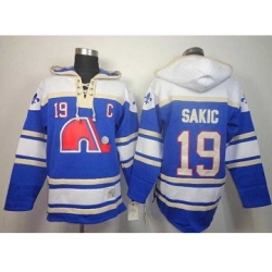 Quebec Nordiques #19 Joe Sakic blue [pullover hooded sweatshirt][patch C]