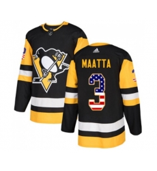 Adidas Pittsburgh Penguins #3 Olli Maatta Authentic Black USA Flag Fashion NHL Jersey