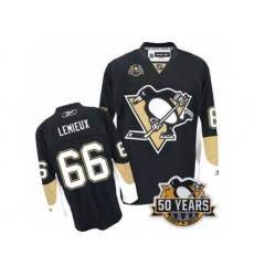 Reebok Pittsburgh Penguins #66 Mario Lemieux Authentic Black Home 50th Anniversary Patch NHL Jersey