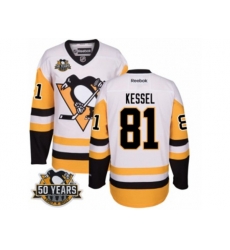 Reebok Pittsburgh Penguins #81 Phil Kessel Authentic White Away 50th Anniversary Patch NHL Jersey