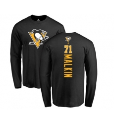 NHL Adidas Pittsburgh Penguins #71 Evgeni Malkin Black Backer Long Sleeve T-Shirt