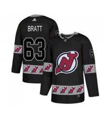 New Jersey Devils #63 Jesper Bratt Authentic Black Team Logo Fashion Hockey Jersey