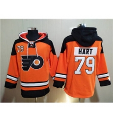 Philadelphia Flyers #79 Carter Hart Orange Ageless Must-Have Lace-Up Pullover Hockey Hoodie