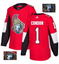 Ottawa Senators #1 Mike Condon Authentic Red Fashion Gold NHL Jersey