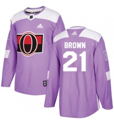 Ottawa Senators #21 Logan Brown Authentic Purple Fights Cancer Practice NHL Jersey