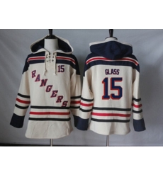 New York Rangers #15 Tanner Glass Cream Sawyer Hooded Sweatshirt Stitched NHL Jersey