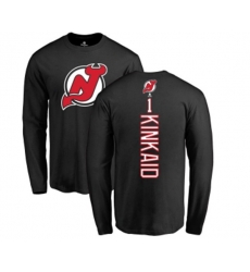 New Jersey Devils #1 Keith Kinkaid Black Backer Long Sleeve T-Shirt