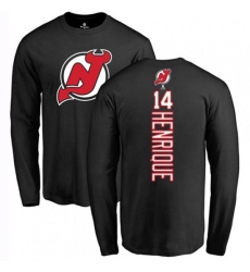 New Jersey Devils #14 Adam Henrique Black Backer Long Sleeve T-Shirt