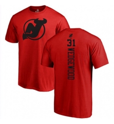 New Jersey Devils #31 Scott Wedgewood Red One Color Backer T-Shirt