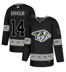 Nashville Predators #14 Mattias Ekholm Authentic Black Team Logo Fashion NHL Jersey