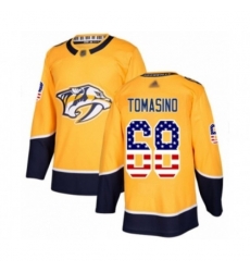 Nashville Predators #68 Philip Tomasino Authentic Gold USA Flag Fashion Hockey Jersey