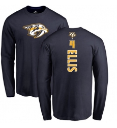 Nashville Predators #4 Ryan Ellis Navy Blue Backer Long Sleeve T-Shirt