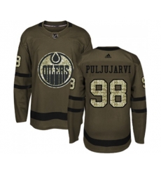 Edmonton Oilers #98 Jesse Puljujarvi Authentic Green Salute to Service NHL Jersey