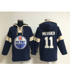 Edmonton Oilers #11 Mark Messier Blue Pullover Hooded