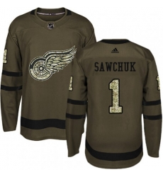 Detroit Red Wings #1 Terry Sawchuk Premier Green Salute to Service NHL Jersey