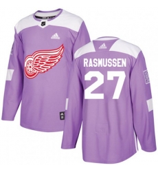 Detroit Red Wings #27 Michael Rasmussen Authentic Purple Fights Cancer Practice NHL Jersey