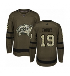 Columbus Blue Jackets #19 Liam Foudy Authentic Green Salute to Service NHL Jersey