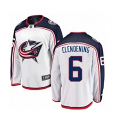 Columbus Blue Jackets #6 Adam Clendening Authentic White Away Fanatics Branded Breakaway NHL Jersey
