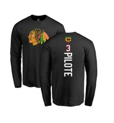 Chicago Blackhawks #3 Pierre Pilote Black Backer Long Sleeve T-Shirt