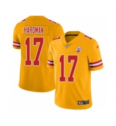 Kansas City Chiefs #17 Mecole Hardman Limited Gold Inverted Legend Football Jersey
