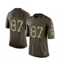 Kansas City Chiefs #87 Travis Kelce Elite Green Salute to Service Football Jersey