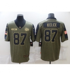 Kansas City Chiefs #87 Travis Kelce Nike Olive 2021 Salute To Service Limited Player Jersey