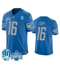 Detroit Lions #16 Jared Goff Blue 2023 F U S E 90th Anniversary NFC North Division Champions Vapor Untouchable Limited Stitched Jersey