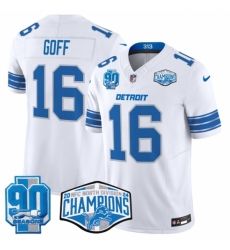 Detroit Lions #16 Jared Goff White 2024 NFC North Champions 90th Anniversary F.U.S.E. Vapor Limited Stitched Jersey