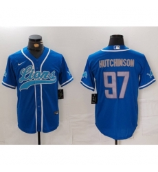 Detroit Lions #97 Aidan Hutchinson Blue Cool Base Stitched Baseball Jersey