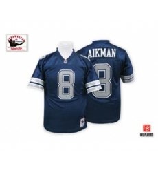 Dallas Cowboys #8 Troy Aikman Authentic Navy Blue Throwback Football Jersey