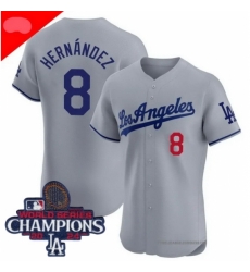 Los Angeles Dodgers Enrique Hernandez #8 Gray Flex Base 2024 World Series Champions Stitched MLB Jersey II