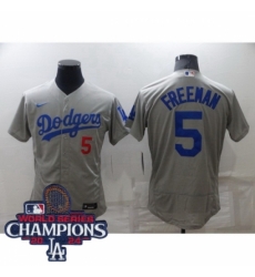 Los Angeles Dodgers Freddie Freeman #5 Gray Flex Base 2024 World Series Champions Stitched MLB Jersey