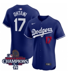 Los Angeles Dodgers Shohei Ohtani #17 Blue Flex Base 2024 World Series Champions Stitched MLB Jersey