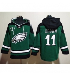 Philadelphia Eagles #11 A. J. Brown Green Lace-Up Pullover Hoodie