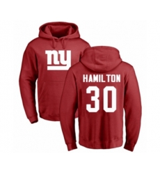 New York Giants #30 Antonio Hamilton Red Name & Number Logo Pullover Hoodie